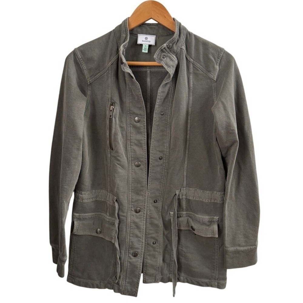 Susina Womens Utility Field Jacket S Olive Green Cotton Cargo Barn Snap Coat